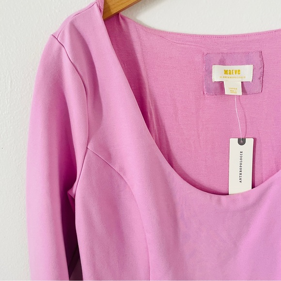 NWT Anthropologie Maeve Long-Sleeve Scoop-Neck Mini Dress in Pink - Picture 9 of 9